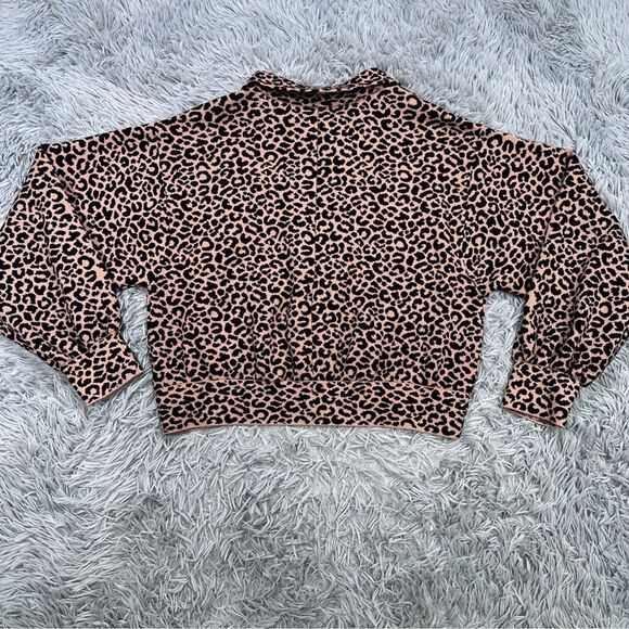 Marled Leopard Print Knit Jacket Snap Button Size Large Balloon Sleeve Collared - Picture 2 of 13